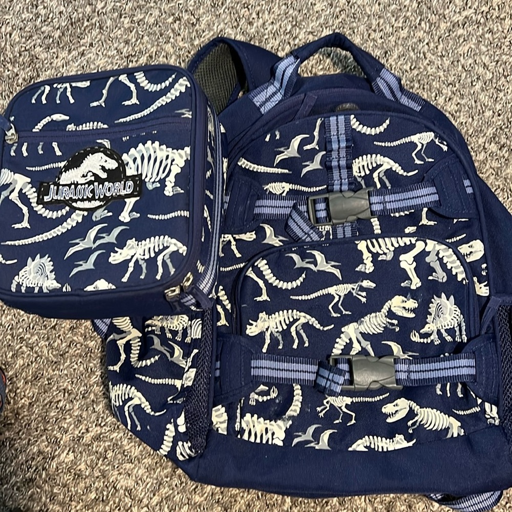 Pottery Barn Kids large dinosaur backpack book bag lunchbox glow in the dark